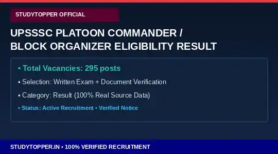 UPSSSC Platoon Commander / Block Organizer Eligibility Result 2026 Official Notification Eligibility Vacancy Details